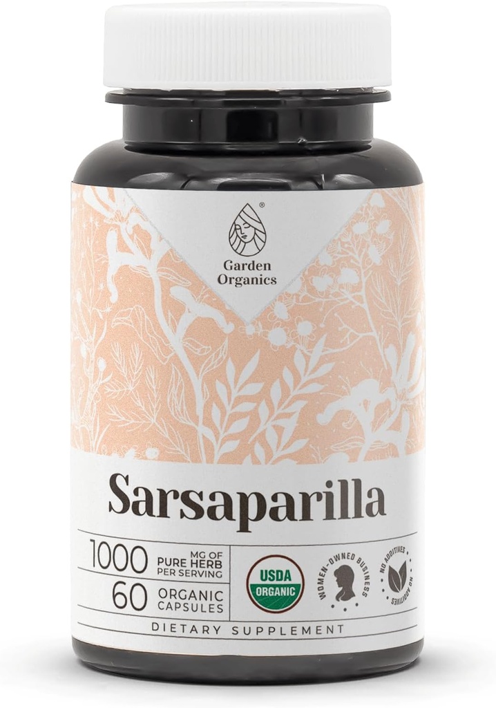 Sarsaparilla USDA Økologisk 60 Kapsler • 124; Højpotens • Naturligt supplement • 124; Certificeret Økologisk Vegetarisk Kapsler og Økologisk Sarsparilla (Hemidesmus indicus) Tørret rod (60 Kapsler)
