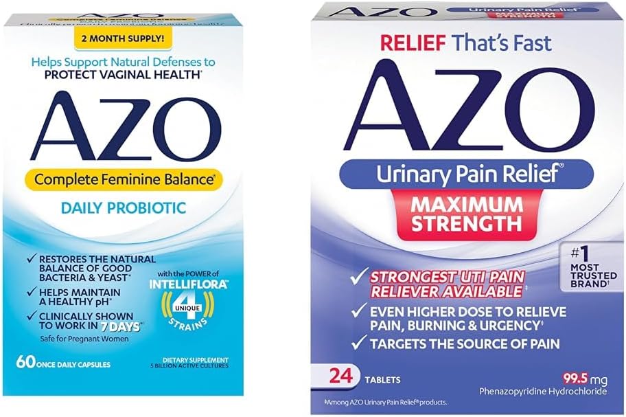 AZO Complete Feminin Balance Daglig Probiotika for kvinder, Klinisk bevist til at hjælpe med at beskytte vaginal sundhed & Urinary Pain Relief Maksimum Strength