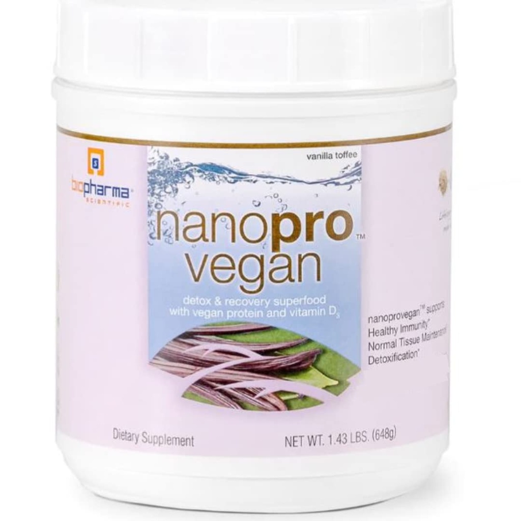 Biopharma Scientific Nanopro Vegan: Vegansk protein pulver til immunforsvar & motion Inddrivelse med Pea Protein Blend, Ashwagandha og Vegan D3, Vanilla Toffee Flavor, 30 Servere