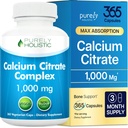 Calciumcitrat 1000mg - 365 Veganske kapsler uden tabletter med tilsat persille, mælkebøtte og watercress - uden D-vitamin - Fremstillet i USA af rent holistiske