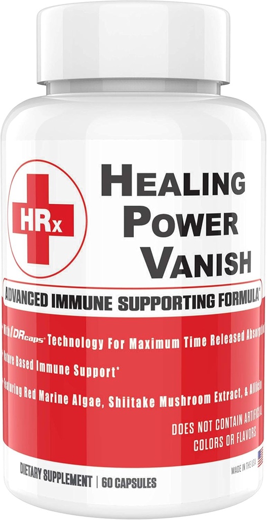 Herp Rescue Healing Power Vanish, Immunstøtte til kvinder, Mushroom supplement, Pure Shiitake Mushroom, Beta Glucan, Red Marine Algae, 60 kapsler