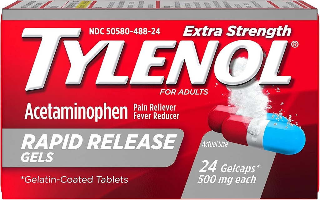 Tylenol Extra Strength Rapid Release Gelcaps - 24 ct, pakke med 2