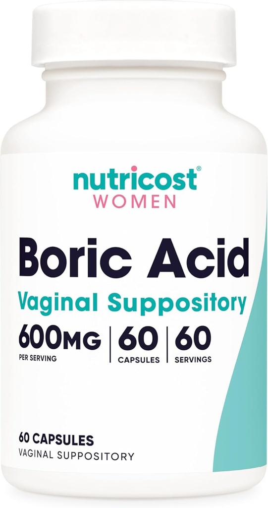 Nutricost Boric Acid 600 mg, 60 kapsler - Vaginal Suppository - Non- GMO - for kvinder