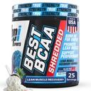 BPI Sport Bedste BCAA Shredded - Koffein Gratis Thermogen Recovery Drink, Lean Muscle Building BCAA pulver til kvinder og mænd, Fortræning BCAAs Aminosyrer Drink - Blue Raz - 25 Serveringer