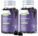Viteey Sambucus Elderberry Gummies for voksne - Elderberry Vitamin C og Zink Immunity Gummies - Vegan, Gluten- Free - 120 Greve