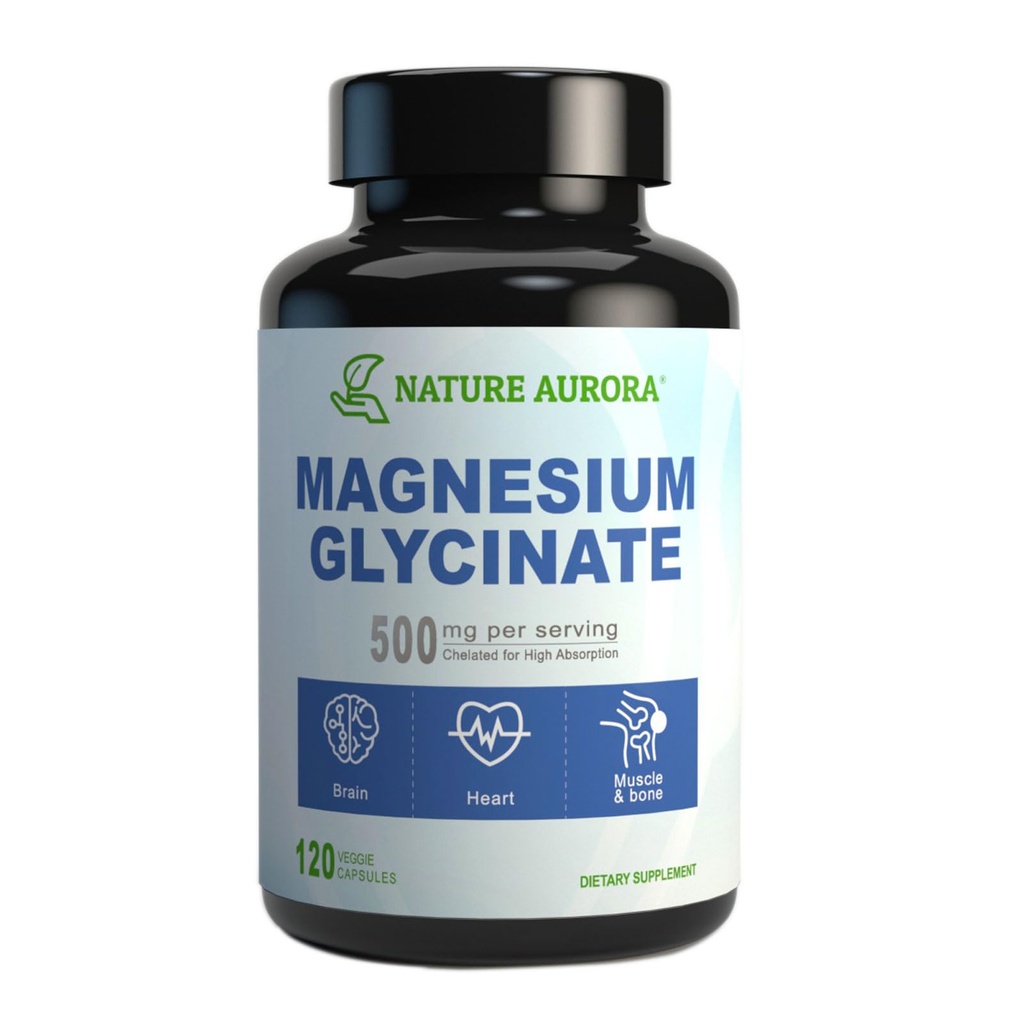 Magnesium Glycinat 500 mg kapsler - Chelated High Absorption Magnesium Bisglycinat supplement til søvn, muskel & hjerte støtte til kvinder & mænd - Pure, Gluten- fri, ikke-GMO, 120ct