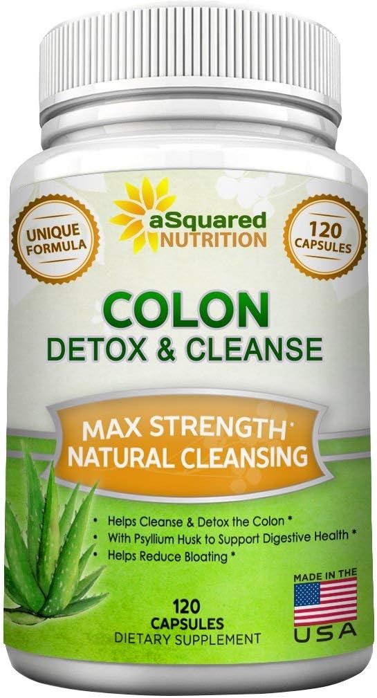 aSquared Nutrition Pure Colon Cleanse for vægttab - 120 kapsler, Max Strength, Natural Colon Detox Cleanser, Colon Cleansing Diet Supplement Blend for fordøjelsessygdomme, Diet Pills til mænd og kvinder