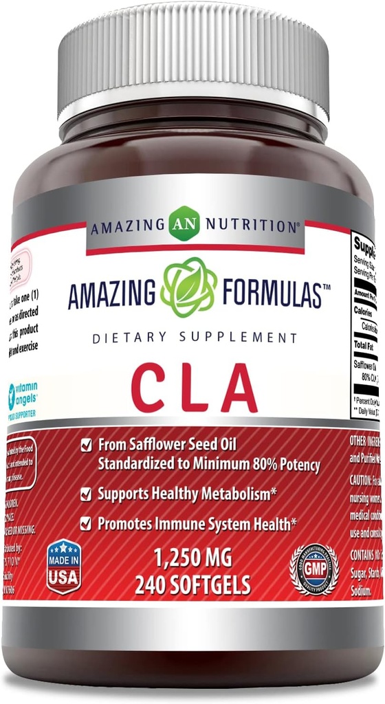 Amazing Formulas CLA-124; Conjugated linolsyre Supplement: 124; 1250 Mg-124; Softgels-124; Non- Gmo-124; Gluten- Free-124; Fremstillet i USA (240 Tæl)