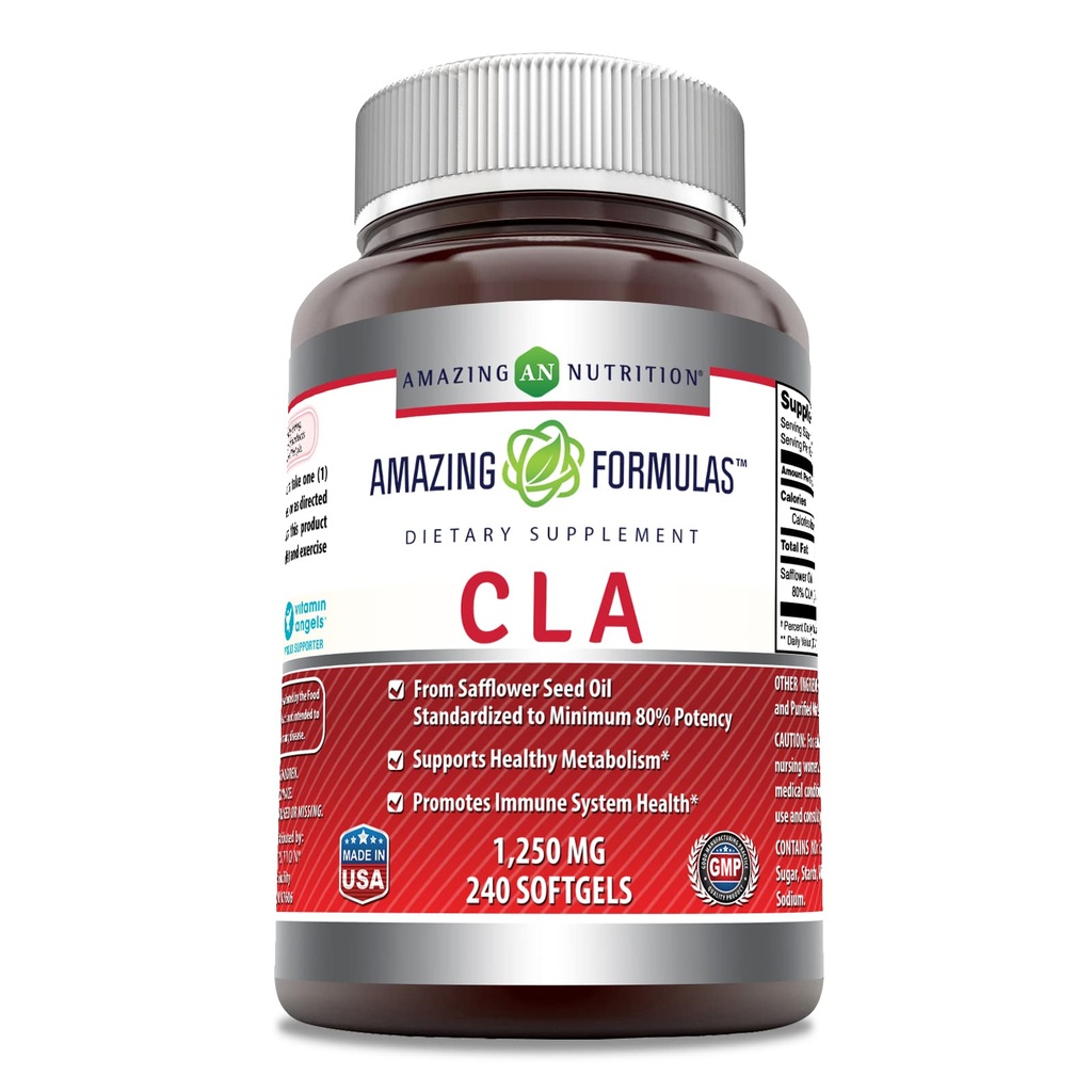 Amazing Formulas CLA-124; Conjugated linolsyre Supplement: 124; 1250 Mg-124; Softgels-124; Non- Gmo-124; Gluten- Free-124; Fremstillet i USA (240 Tæl)