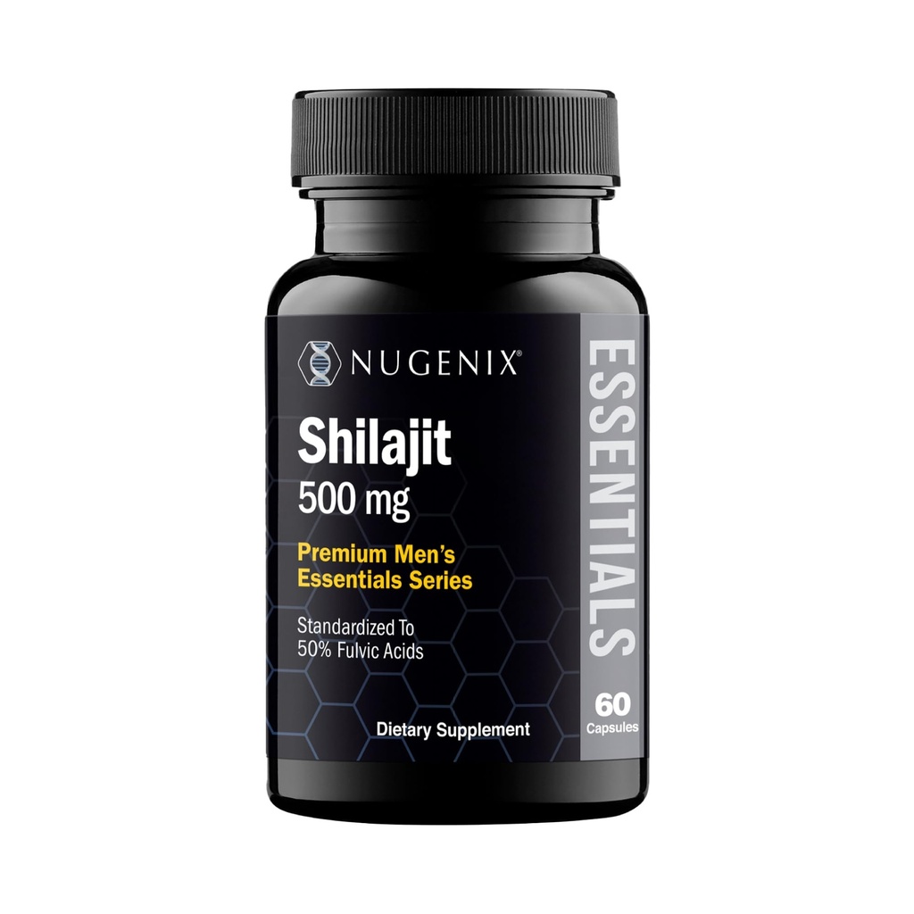 Nugenix Essentials Shilajit Kapsler Supplement for mænd og kvinder - 500mg, Standardiseret til 50% Fulvic Acid, Himalayan, 60 Kapsler