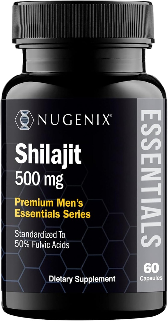 Nugenix Essentials Shilajit Kapsler Supplement for mænd og kvinder - 500mg, Standardiseret til 50% Fulvic Acid, Himalayan, 60 Kapsler