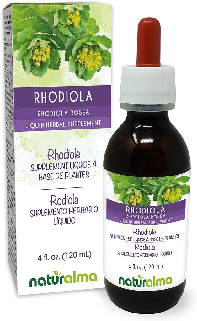 Naturalma Rhodiola rosea (Sedum roseum) Root Alkohol- Free Tincture - 4 fl oz Liquid Extract in Drops - Herbal Supplement - Vegan