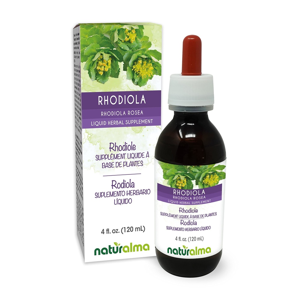 Naturalma Rhodiola rosea (Sedum roseum) Root Alkohol- Free Tincture - 4 fl oz Liquid Extract in Drops - Herbal Supplement - Vegan