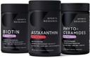 Sportsforskning Vegan Biotin 10,000mcg med kokosolie, Triple Strength Astaxanthin 12mg med Økologisk kokosolie & Phytoceramider 350mg per Softgel