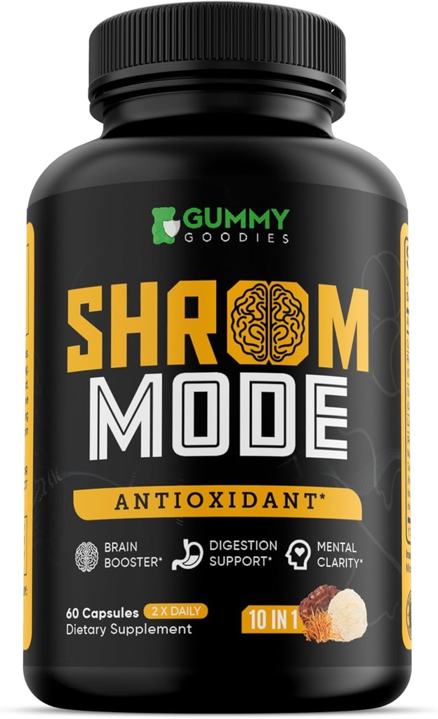 Organic Mushroom Supplement 10- in-1, Reishi, Lions Mane, Cordyceps, Chaga, Tyrkiet Hale, Natural Immunation & Kognitive Health Boost, 60 Veggie Kapsler