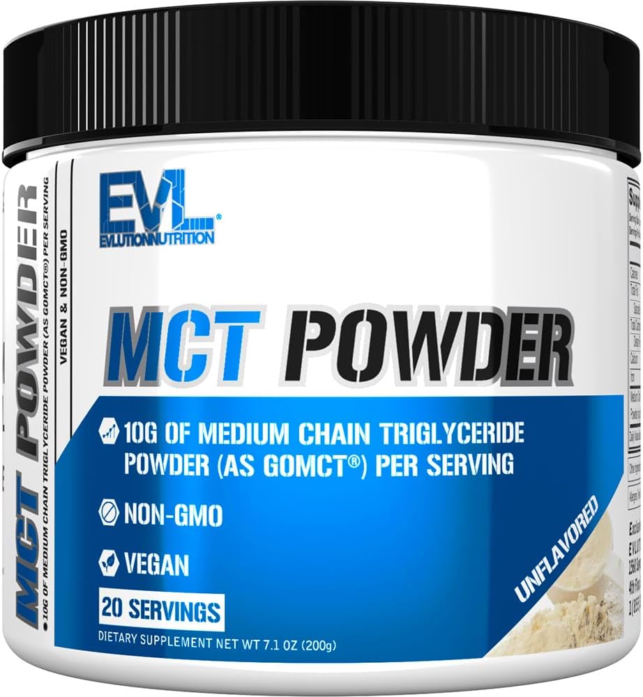 Evolution Nutrition MCT Powder - Keto Supplement - MCT Oil Powder - 10G Medium Chain triglycerider - Brain & Body Energy Drink - Fedtsyretilskud - Vegan & Non- GMO - 20 Servering - Unflavored