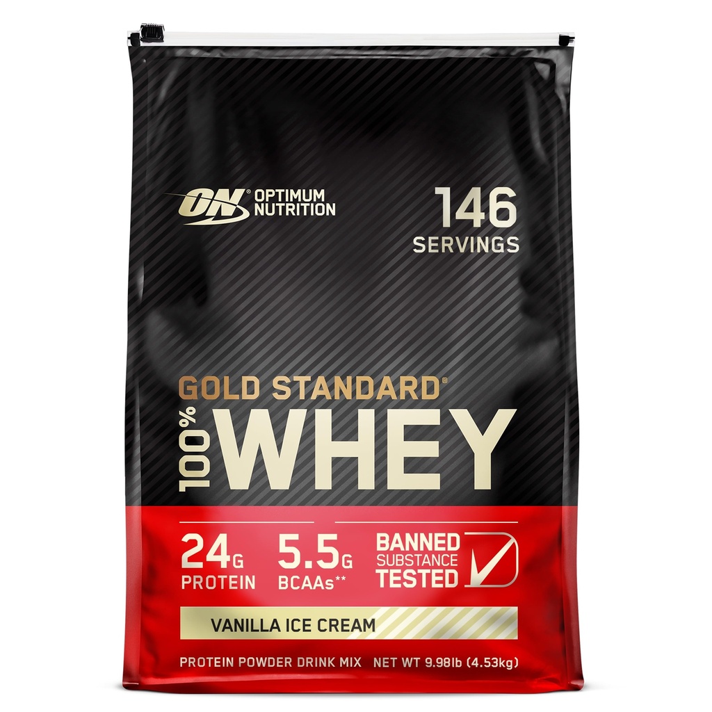 Optimum Nutrition Gold Standard 100% Whey Protein Powder, Vanilla Ice Cream, 10 Pund (Packaging May Vary)