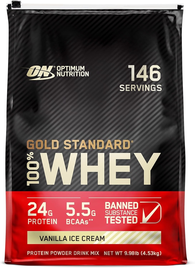 Optimum Nutrition Gold Standard 100% Whey Protein Powder, Vanilla Ice Cream, 10 Pund (Packaging May Vary)