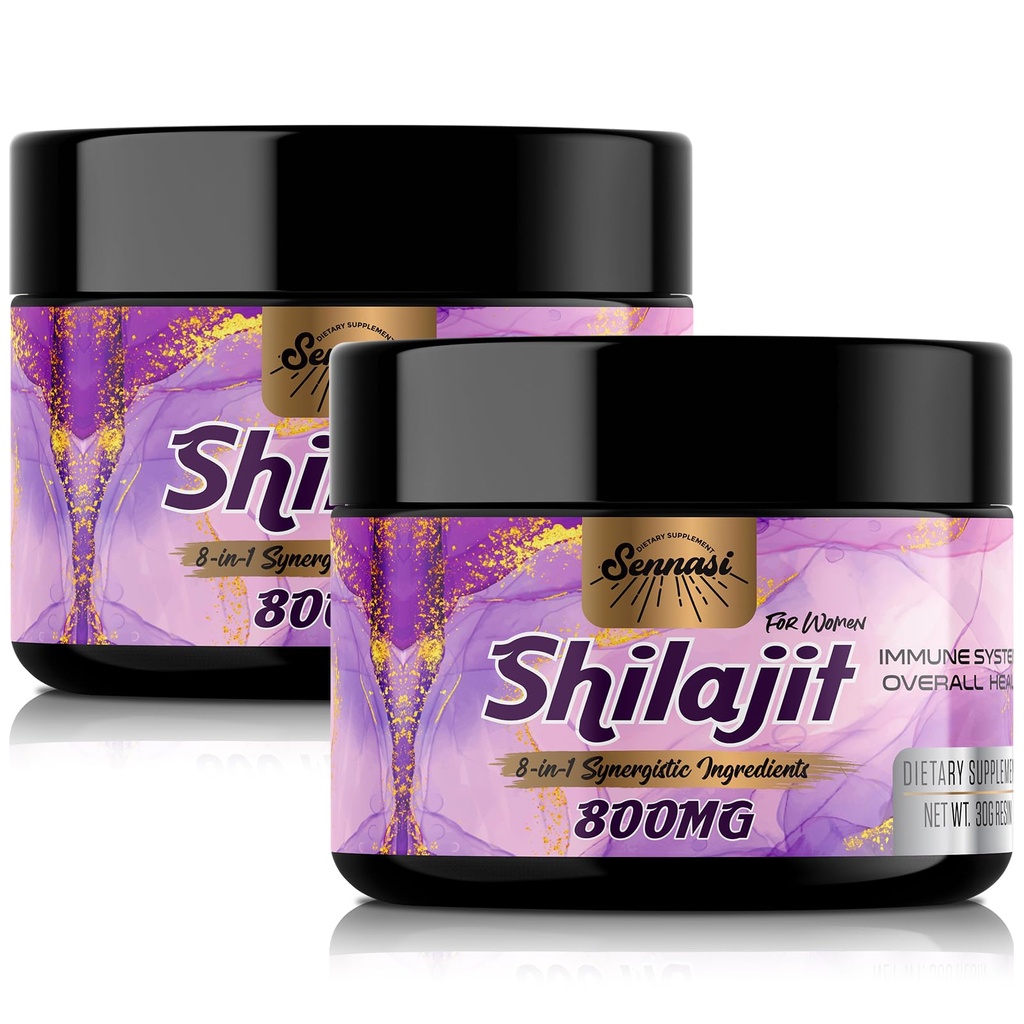 800Mg Shilajit Pure Himalayan Organic, Shilajit Resin Maksimal Potency Gold Grade, Shilajit Supplement med 8- in-1 Natural Blend & 85 + Trace Minerals for Women, Energy & Immunity, 60 Bedste Pakker