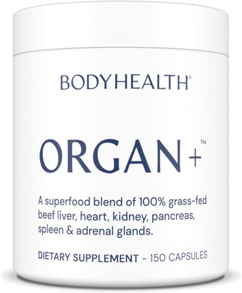 BodyHealth orgel + Grass- Fed Glandulær orgel Complex, Grassfed Beef orgel Supplement, Dessicated Beef Lever, Heart, Nyre, Pancreas, Milten, Non GMO, Adrenal, Supplement, (150 kapsler)