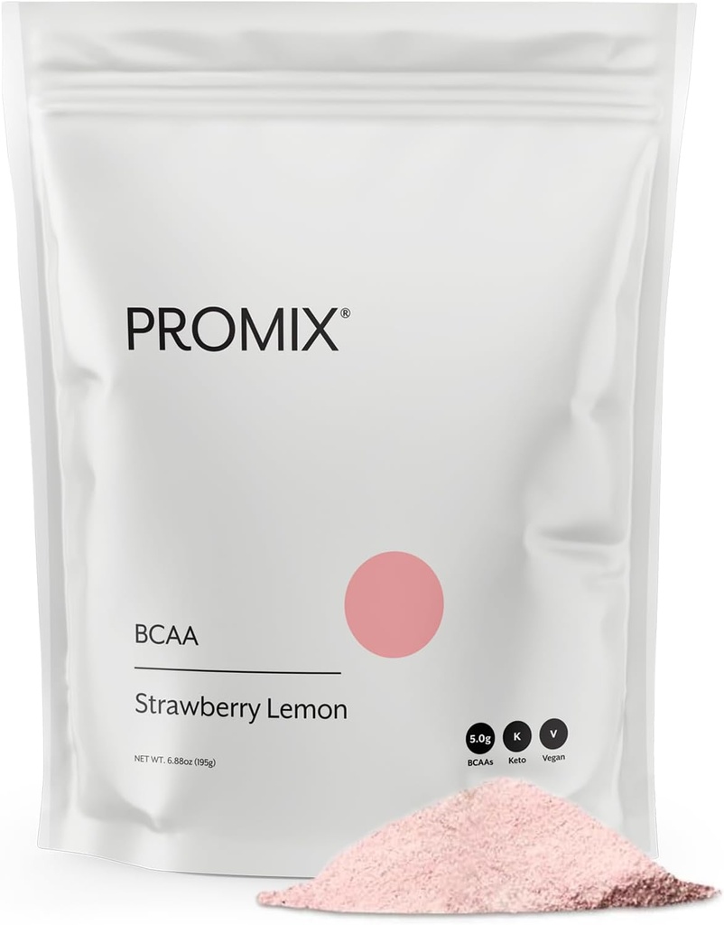 Promx BCAA Post- Workout Energy Powder - 5g Mikroniseret BCAA, Sukker fri, Plante baseret, Vegan, Keto - Strawberry Lemon - 30 Servere (Pack of 1)