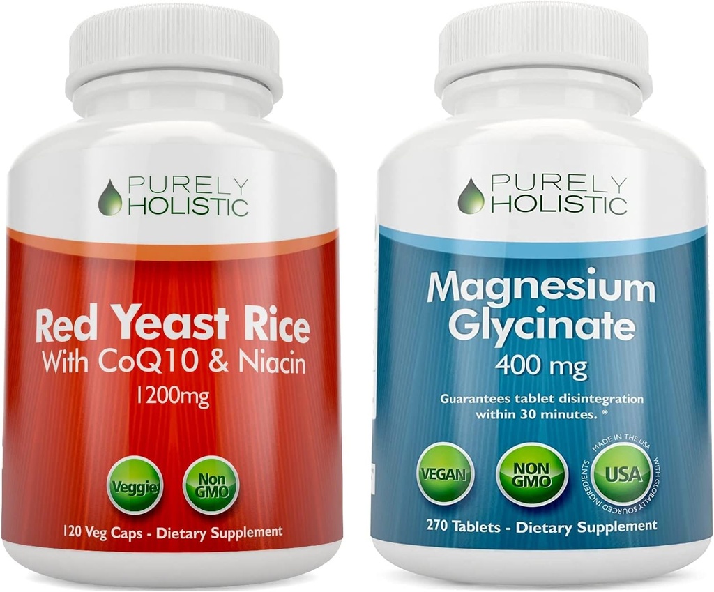 Rent Holistisk Rød Gær Rice 1200mg med CoQ10 & Niacin + Magnesium Glycinate 400mg - 120 kapsler + 270 tabletter - Made in USA