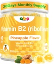 Vitamin B2 Gummies Riboflavin 400mg til mænd Chewable B2 Vitaminer til voksne med B Complex gurkemeje ekstrakt til fordøjelseskomfort, nervesystemet støtte, Vegan, sukkerfri, Ananas smag, 60 Greve