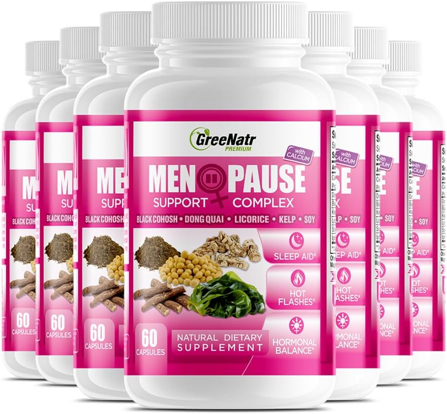 GreeNatr Herbal Menopause Support Complex for Hot Flashs, Night Sweats & Mood Swings Relief. Fremme Balancerede Hormonniveauer - Black Cohosh, Dong Quai, Licorice Root & Kelp blade (12 flasker)