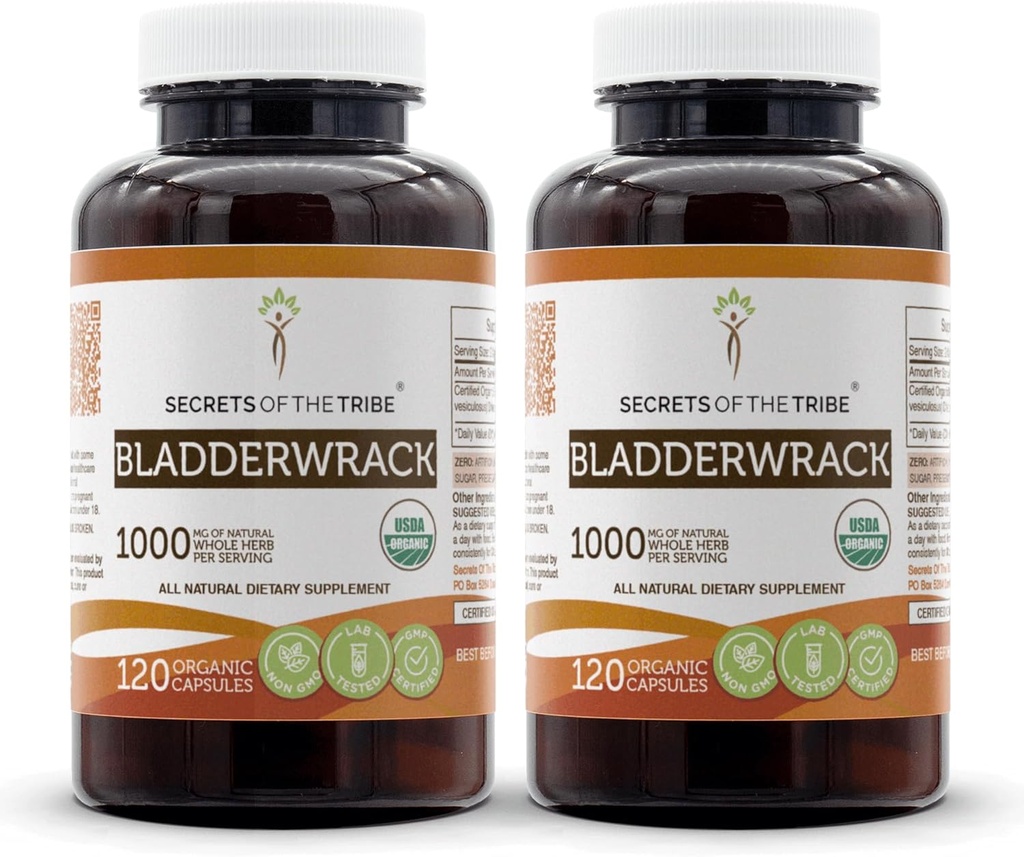 Bladerwrack 120 Kapsler (2 stk.), 1000 mg, USDA Organic Bladerwrack (Fucus Vesiculosus) Tørret plante (2x120 Kapsler)