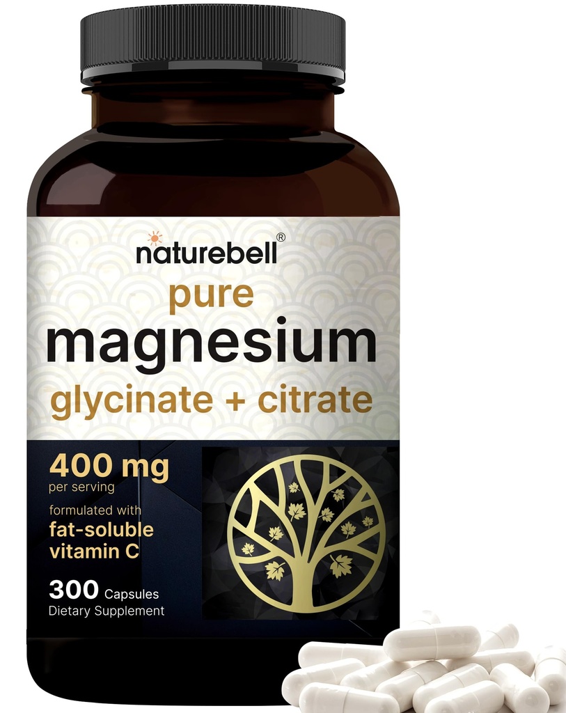 Magnesium Complex 400mg, 300 Kapsler; 124; Glycinat, Citrate; 124; Chelated & Renset; 124; Knogler, Hjerte- og fordøjelsesstøtte; 124; Non- GMO