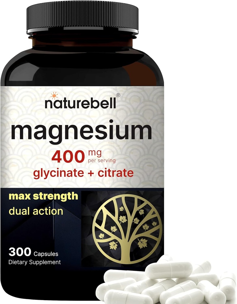 Magnesium Complex 400mg, 300 Kapsler; 124; Glycinat, Citrate; 124; Chelated & Renset; 124; Knogler, Hjerte- og fordøjelsesstøtte; 124; Non- GMO