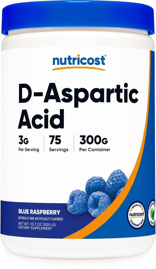 Nutricost D- aspartasyre (DAA) Pulver 300G (Blå Hindbær) - Smagsstof D- aspartasyre Pulver supplement