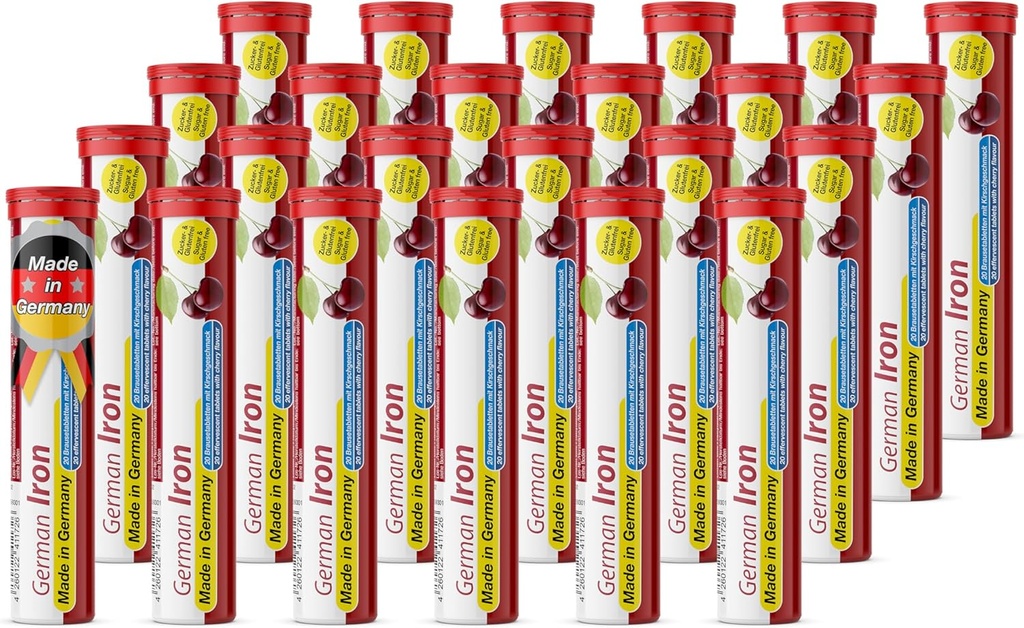 T & D German Iron 14 mg - 480 Vegan Drink Effervescent tabletter - Cherry Flavor - Made in Germany