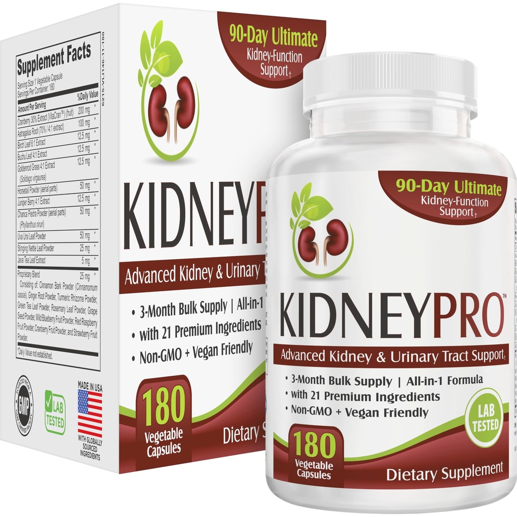 Kidney- PRO - 124; 3- Måned Tilgang med 21 Nyre Health Kosttilskud