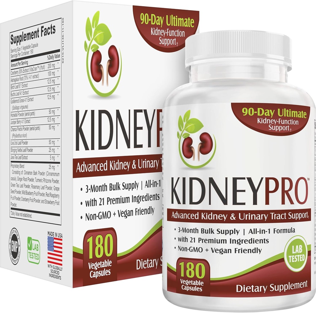 Kidney- PRO - 124; 3- Måned Tilgang med 21 Nyre Health Kosttilskud