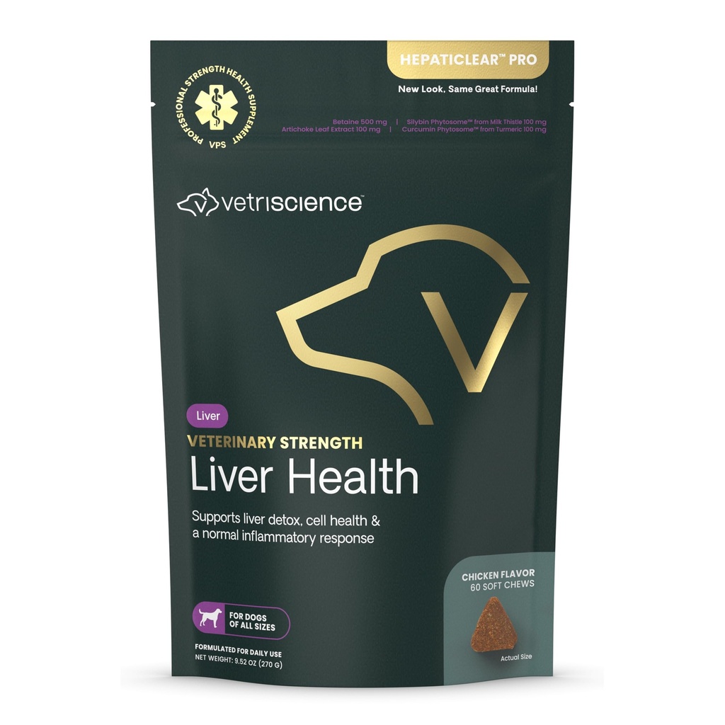 VetriScience Veterinary Strength Lever Health Chews - Canine Leverpleje supplement til Detox Support - Hunde supplement - Understøtter immunsystem - Ingen fastende påkrævet - 60 Tæl