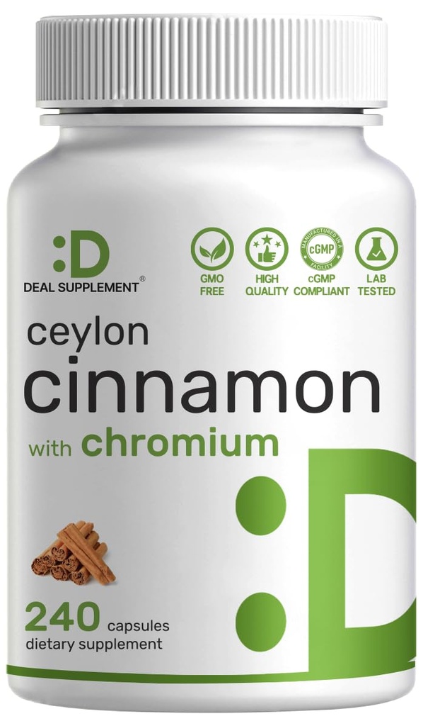 Ceylon Kanel med krom 1000mcg, 240 Kapsler; Active Inner Bark Extract, True Sri Lanka Kilde: 124; Natural Kanel Kosttilskud