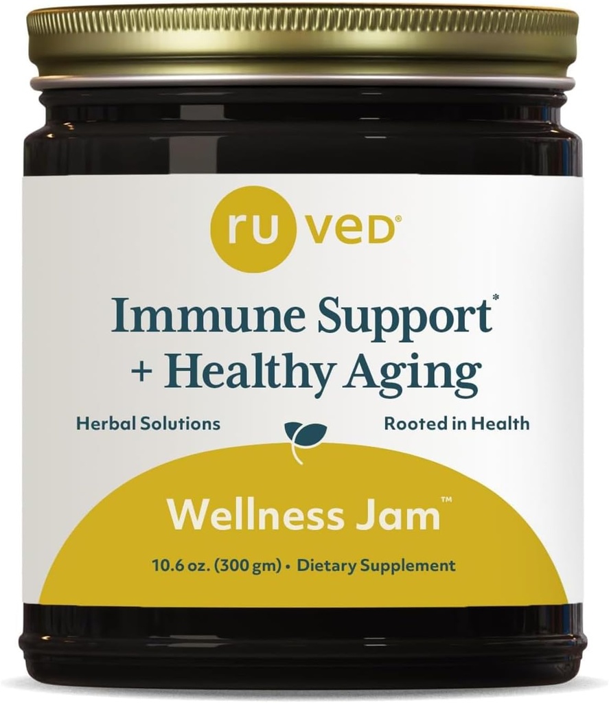 ruved Wellness Jam - Amla Jam med honning, Chyawanprash for immunforsvar & fordøjelsessygdomme, Ayurvedic Blend med Amla & Ashwagandha - 10.6 oz Jar (1 Greve)