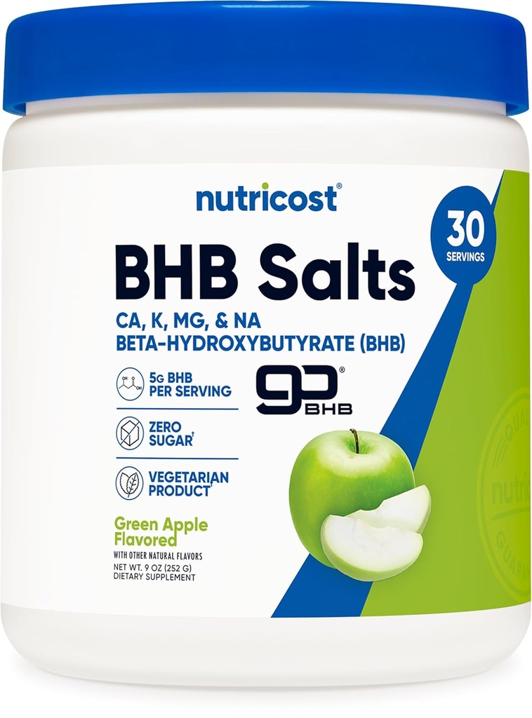 Nutricost BHB Salts Drink Mix (30 Serveringer, Green Apple Flavored) (5G BHB Per Servering) - 0G Total Sugars, Vegetarisk Produkt