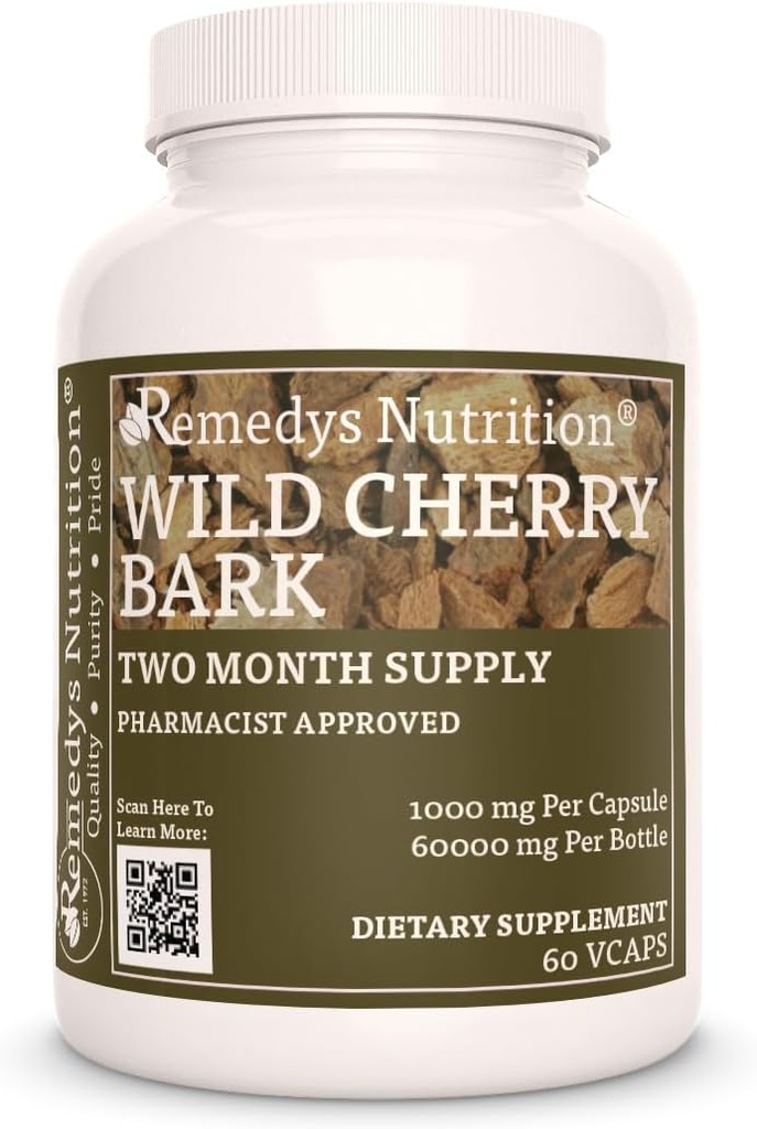 Remedy 's Nutrition Wild Cherry Bark Name 124; 1000 mg, 60 Vegan Capsules Herbal Kosttilskud