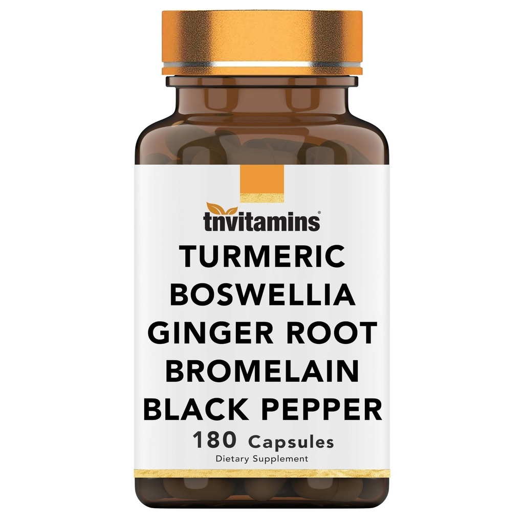 tnvitamins gurkemeje & Boswellia Complex (180 kapsler) med Ginger Root, Bromelain, & Black Pepper Extract