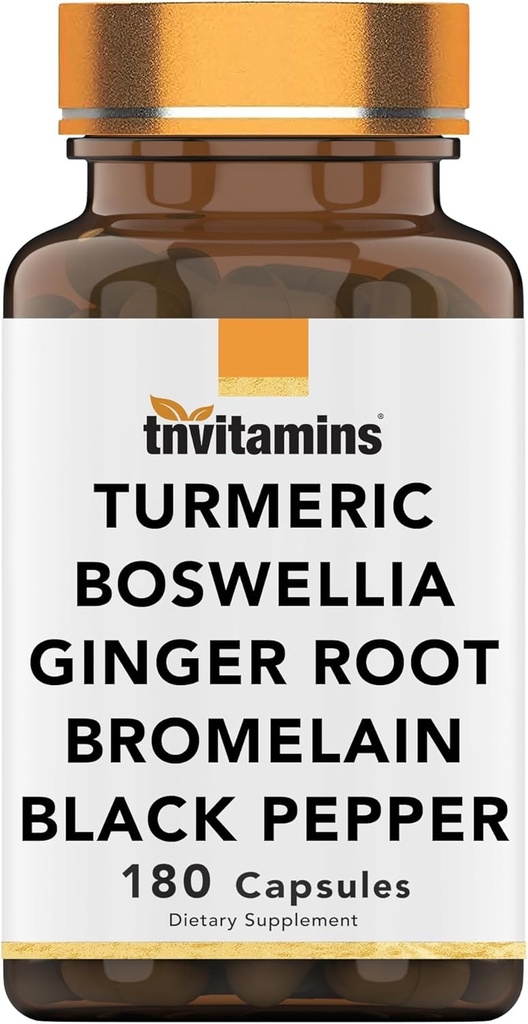 tnvitamins gurkemeje & Boswellia Complex (180 kapsler) med Ginger Root, Bromelain, & Black Pepper Extract