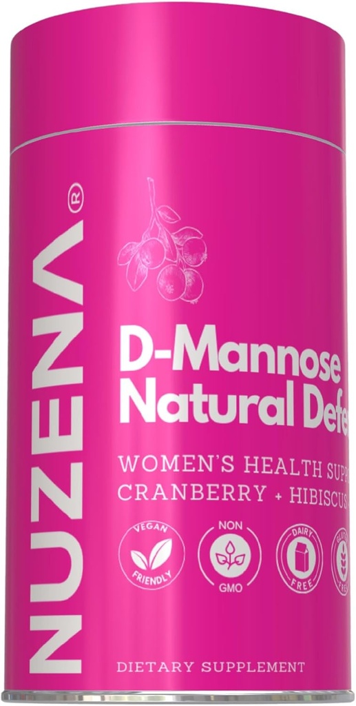 Nuzena D- Mannose + 1000mg med Cranberry 150mg, Pack of 60 Natural Defense Urinary Tract Support Kapsler med Hibiscus Flower 100mg og Mælkebøtte 100mg Per Servering af 2 Kapsler