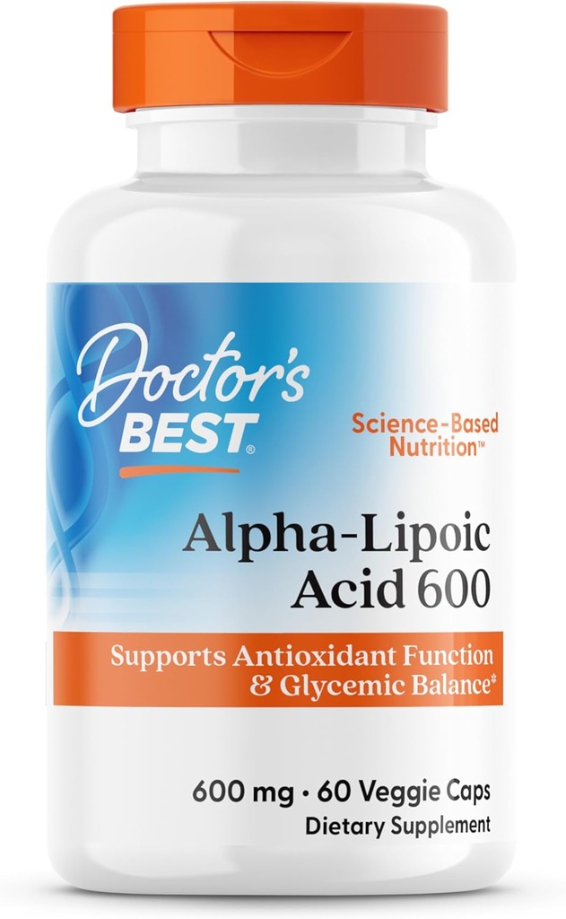 Doctor 's Best Alpha- Lipoic Acid 600, Understøtter Antioxidant Funktion & Glycemisk Balancer, Non- GMO, Gluten Free, Vegan, Soy Free, 600 mg, 60 Veggie Caps