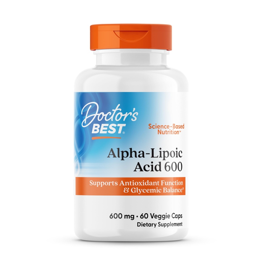 Doctor 's Best Alpha- Lipoic Acid 600, Understøtter Antioxidant Funktion & Glycemisk Balancer, Non- GMO, Gluten Free, Vegan, Soy Free, 600 mg, 60 Veggie Caps