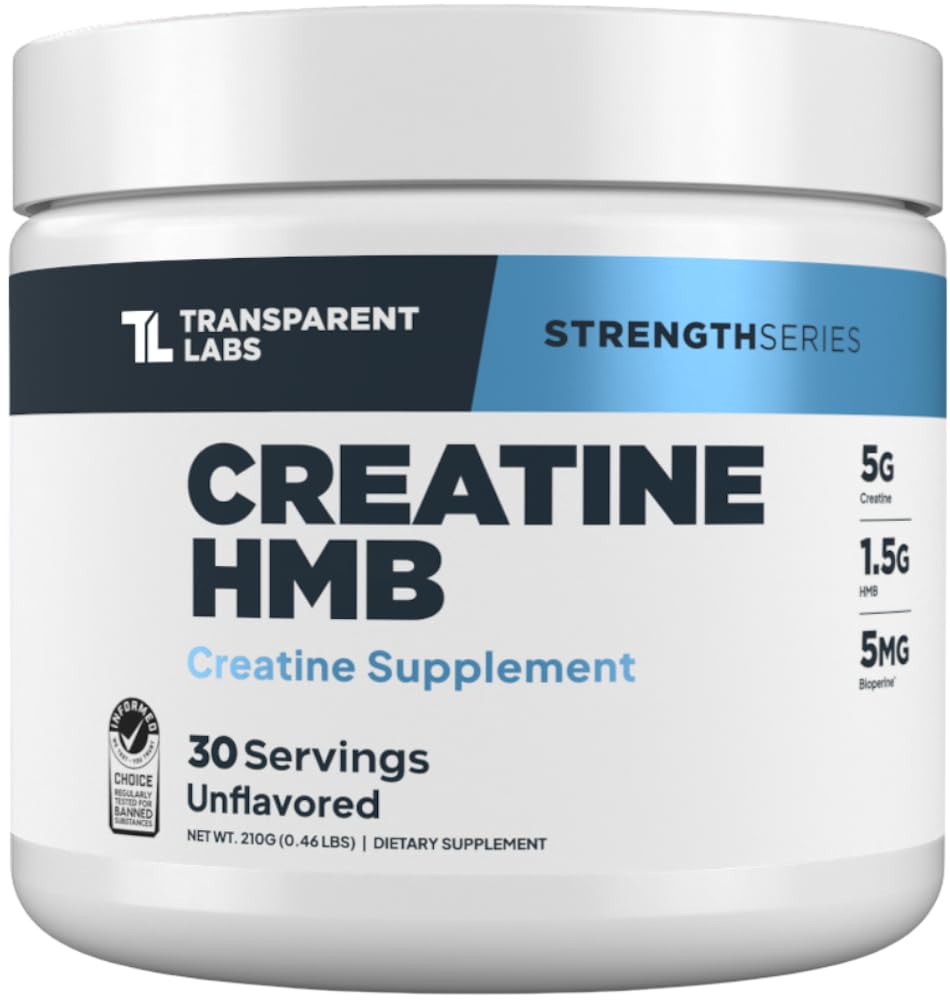 Transparent Labs Creatin HMB - Creatin monohydrat pulver med HMB for muskelvækst, øget styrke, forbedret energi output, og forbedret atletisk ydeevne - 30 Servere, Unflavored