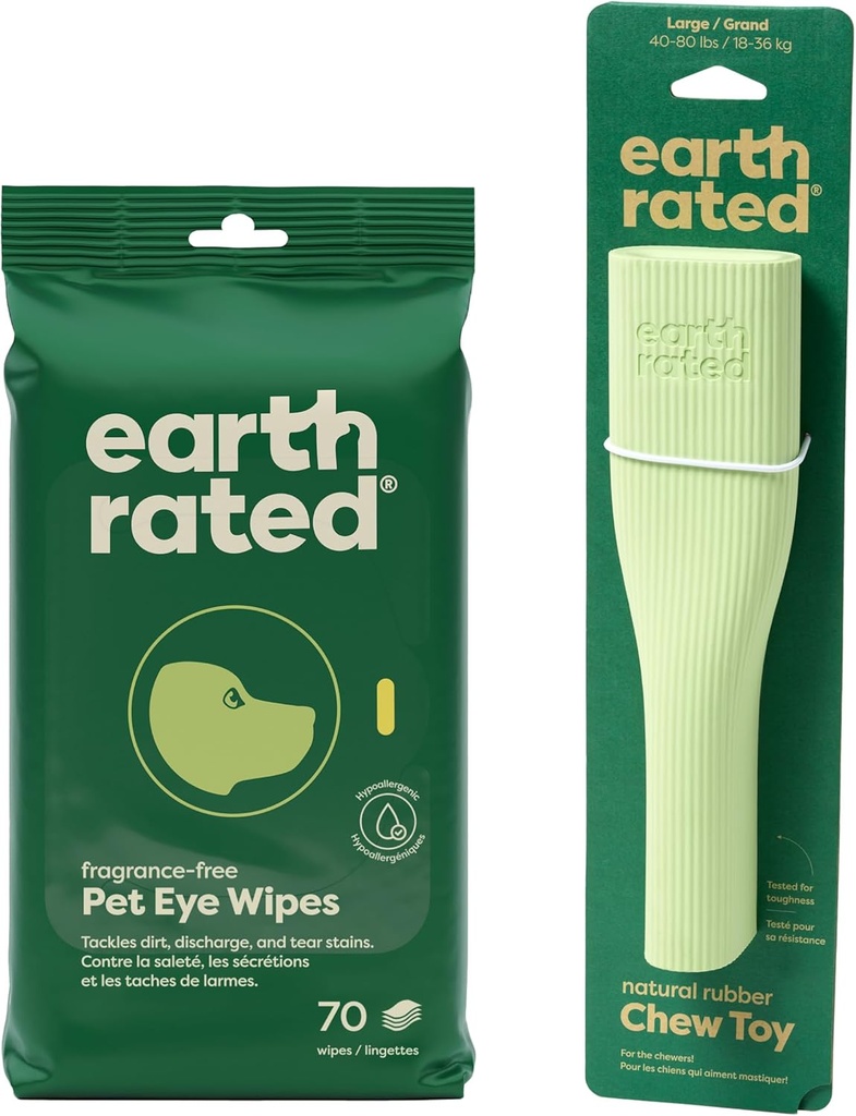 Earth Rated Clean & Call Bundle - Inkluderer 70 Fragrance- Free Pet Eye Wipes & 1 Stor berigelse Legetøj