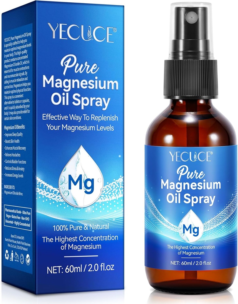 Magnesium Olie til Feet, 100% Pure & Natural Magnesium Oil Spray, Let at Absorb og Brug 2.0 fl.oz