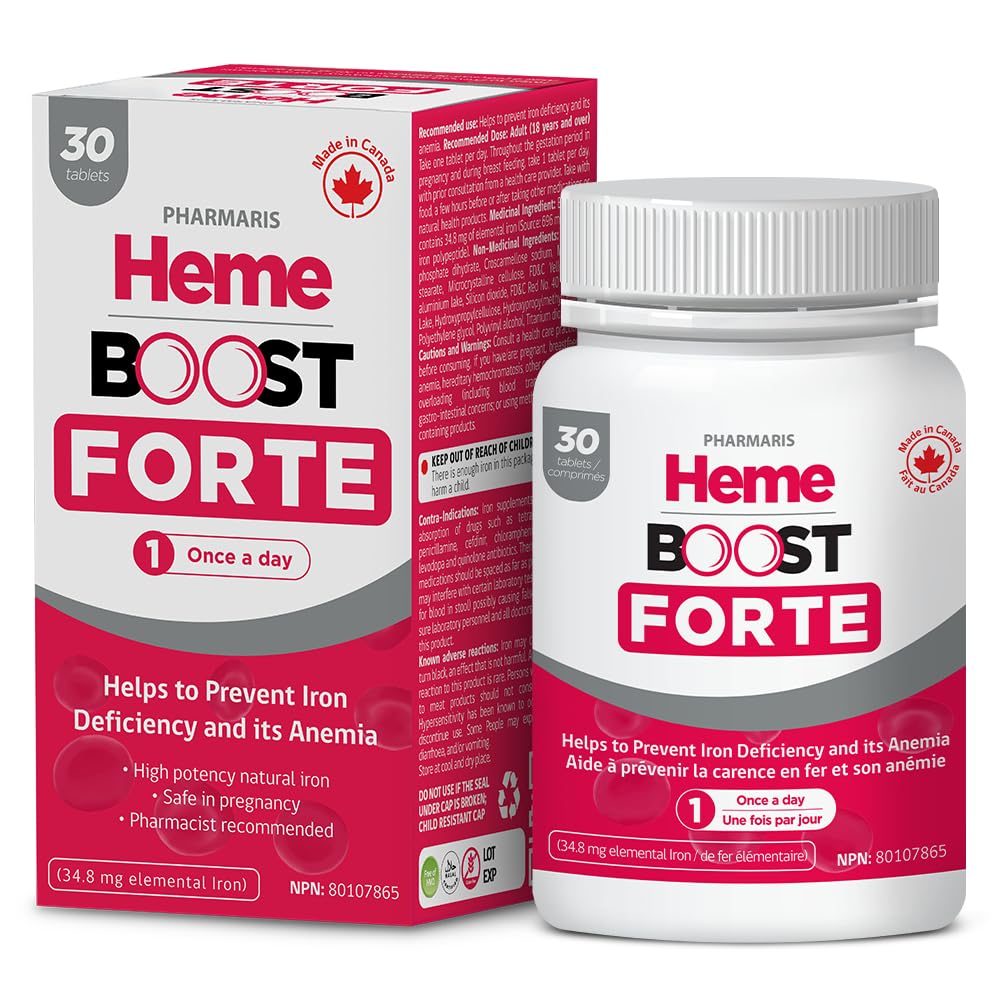 Hemeboost Forte 34, 8 mg (696 mg Heme Iron) I 30 tabletter I højpotens Natural Iron Supplement I High Absorption & Gentle på Mave I jernpiller til voksne & Sikker til brug ved graviditet