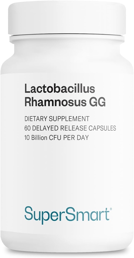 Supersmart - Lactobacillus Rhamnosus GG 10 Billion CFU per Day (LGG Probiotic with Inulin) - Digestive & Immune Support - Vaginal Flora Health | Non-GMO & Gluten Free - 60 DR Capsules
